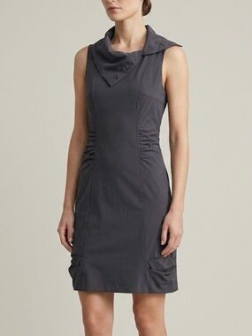 PORTO SF Jet Jersey Funnel Neck Ruched Dress - Charcoal